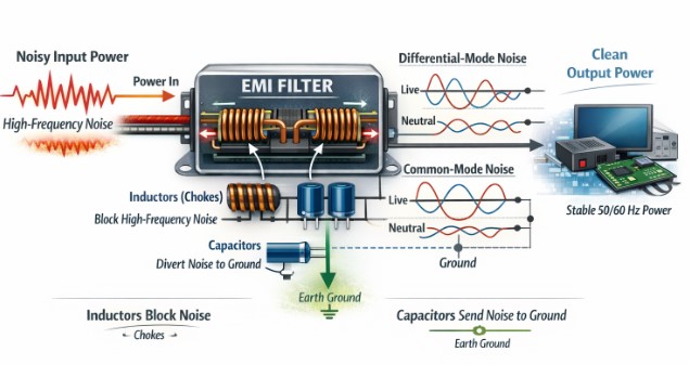 How an EMI Filter Suppresses High-Frequency Noise